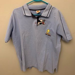 Vintage Looney Toons Polo Tee Shirt Embroidered Tweety Bird Pepé Le Pew